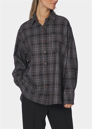 Dalma flannel check skjorte Warm Grey Neo Noir 